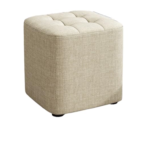 Fußhocker aus Leinenstoff quadratischer gepolsterter Hocker abnehmbares Design Fußstütze aus Massivholz zum Wechseln der Schuhe für Eingangsbereich Wohnzimmer Schlafzimmer (29 x 29 x 29 cm/Beige) von generic