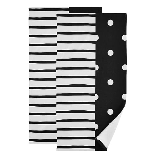 Handtuch Set von 2 Polka Dots gestreift schwarz weiß Handtuch Körper Fingerspitzen Handtuch Gym Sport Handtuch Laken Strand Spa Dusche Badetuch von generic