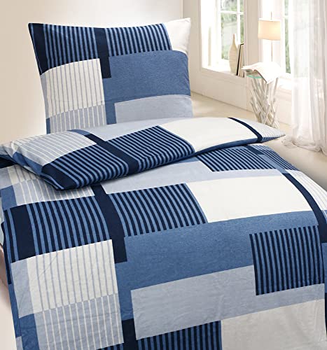 Hochwertige Biber Bettwäsche Baumwolle Grafisch 155x220 80x80 Set 2tlg, Farbe Blau von generic