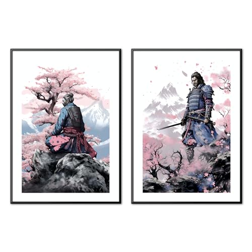 MJ-Graphics | Poster Set Japan Samurai Mönch Wohnzimmer & Schlafzimmer | 2x Din A2 Qualitätsdruck | Meditation Zen | Wanddeko ohne Bilderrahmen von generic