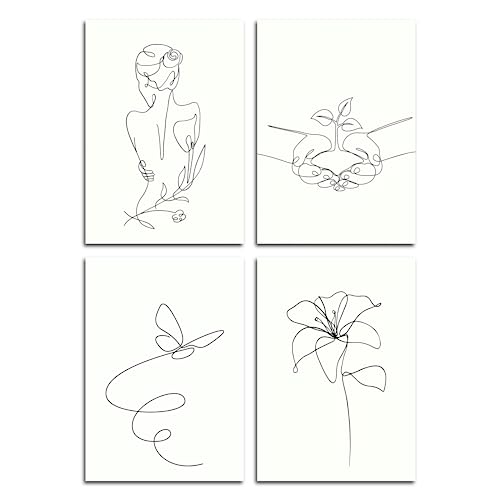 MJ-Graphics - Poster Set One-Line-Art Wohnzimmer & Schlafzimmer Natur 4 Wandbilder Din A3 dickes Posterpapier Wanddeko ohne Bilderrahmen MJ-Graphics - Poster Set One-Line-Art Wohnzimmer & Schlafzimmer Natur 4 Wandbilder Din A3 dickes Posterpapier Wanddeko ohne Bilderrahmen von generic