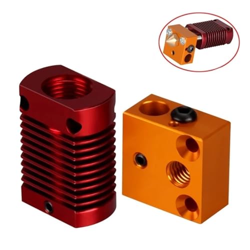 MK10 MK9 Extruder beheizter Block Kühlkörper 3D-Druckerteil aus Aluminiumlegierung, for CR-10 CR10S Ender3 Ender 3Pro Drucker (Color : GoldBlock RedSink) von generic