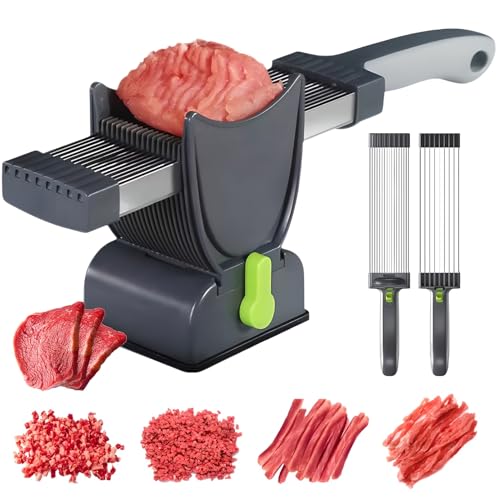 Manueller Frischfleischschneider, Multifunktionaler Frischfleischschneider mit Spitzer, Edelstahl-lebensmittelschneider mit 2–4 Mm Dicke, Verstellbar, Kann Fleischscheiben, Streifen, Hackfleisch von generic