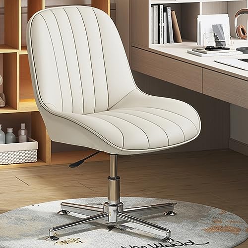 Professioneller, moderner Bürostuhl ohne Armlehnen mit ergonomischem Design, Drehstuhl für das Home Office, bequemer Computerstuhl aus PU-Leder mit gekreuzten Beinen (Beige) von generic