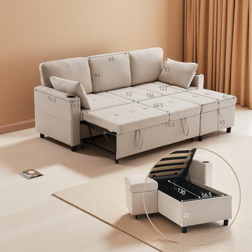 Schlafsofa mit Schlaffunktion L-förmiges Sofa mit Chaiselongue Moderne Design-Polstermöbel mit Stauraum und Taschenbecherhalter Austauschbare Chaiselongue fürs Wohnzimmer Beige 212 x 141 cm Schlafsofa mit Schlaffunktion L-förmiges Sofa mit Chaiselongue Moderne Design-Polstermöbel mit Stauraum und Taschenbecherhalter Austauschbare Chaiselongue fürs Wohnzimmer Beige 212 x 141 cm von generic