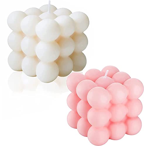 Sojawachskerze 2er Pack, Bubble-Kerze, Würfel-Kerze (Weiß+Rosa) von generic