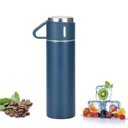 Thermosflasche 500ml mit Becher, Thermoskanne mit Deckel Auslaufsicher, Isolierflasche BPA-Frei-Edelstahl Thermosflasche, Kaffee, Tee - Perfekt für Outdoor, Arbeit, Kinder, Schule, Baby (Blau) von generic