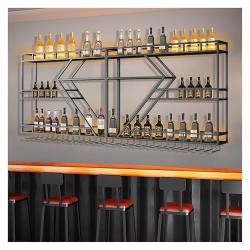Weinregal aus Metall, Wandmontage, mit LED-Lichtern, Wandregal für Spirituosenflaschen, großes Regal für hängende Weinflaschen, Weinglashalter, Ran Weinregal aus Metall, Wandmontage, mit LED-Lichtern, Wandregal für Spirituosenflaschen, großes Regal für hängende Weinflaschen, Weinglashalter, Ran von generic