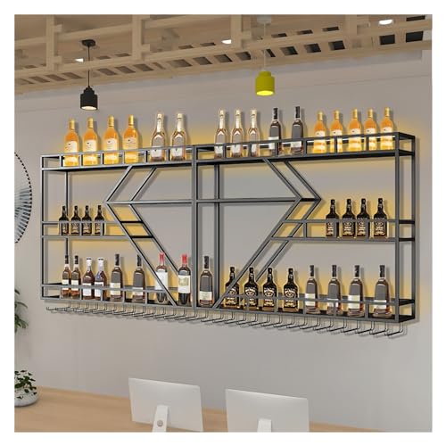 Weinregal aus Metall, Wandregal mit LED-Licht, großes Regal für Likörbar mit 3 Ebenen, Wand-Barschrank mit Glasaufbewahrung, für die Dekoration Weinregal aus Metall, Wandregal mit LED-Licht, großes Regal für Likörbar mit 3 Ebenen, Wand-Barschrank mit Glasaufbewahrung, für die Dekoration von generic