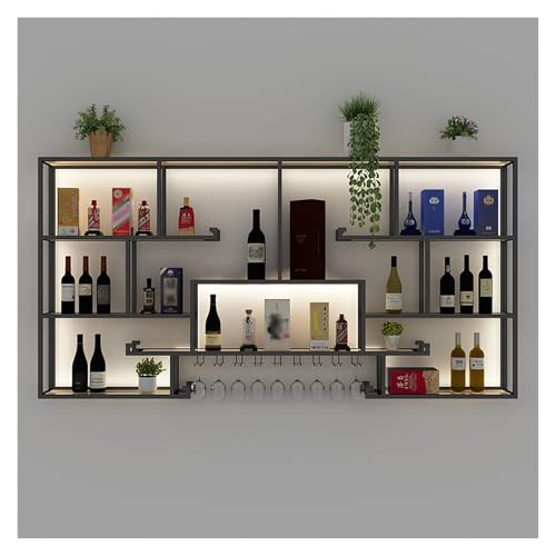 Weinregal mit Weinglashalter, modernes Weinregal zur Wandmontage mit LED-Licht, Likörregal aus Eisen, für Likörflaschen Weinregal mit Weinglashalter, modernes Weinregal zur Wandmontage mit LED-Licht, Likörregal aus Eisen, für Likörflaschen von generic