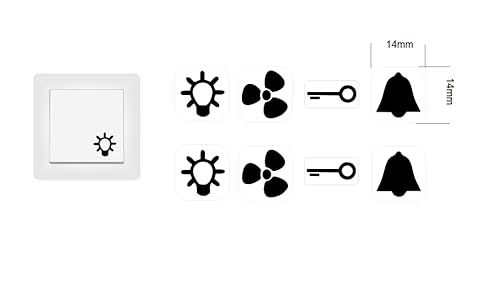 generic Schalter Aufkleber 8 Stück Symbole mit 2 Glocken, 2 Licht, 2 Ventilator und 2 Schlüssel Aufkleber (RP33) (14mm) auf transparentem Film von generic