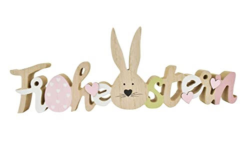 Schriftzug Frohe Ostern mit Hase und Herzen | Aufsteller Osterhase Ostern | 33 cm von generich