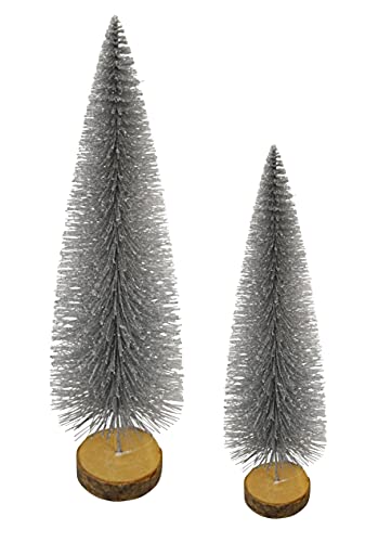 generich 2X Metall Tannenbaum Silber | Tanne auf Holzscheibe | Weihnachtsdeko 33-43 cm von generich