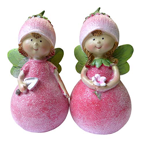 generich 2er Set Blumenelfe 6x11,5 cm Dekofigur Figur rosa grün Elfen Fee Zierfigur von generich
