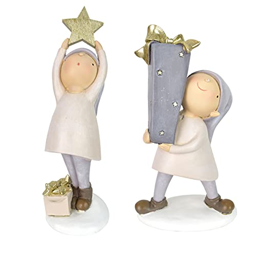 generich 2er Set Wichtel Kind mit Stern und Geschenk | Dekofigur Figur | 15 cm | Weihnachten von generich