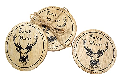 6er Set Untersetzer Hirsch | Enjoy Winter | Glasuntersetzer aus Holz | 10 cm von generich