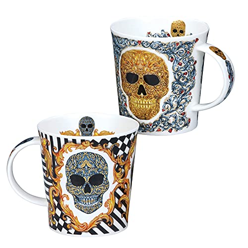 generich Dunoon Kaffeebecher Totenkopf 2er Set Lomond Elysium Kaffeetasse Tasse Becher 2 Stück Porzellan Schwarz Rund Klassiker Schädel Wiederverwendbar 2 Liter Zuhause von generich
