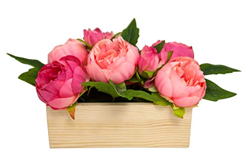 generich Pfingstrosen in Holzkiste 21x16cm Kunstblumen rosa pink Kunstpflanze Blumen Deko 10936 von generich