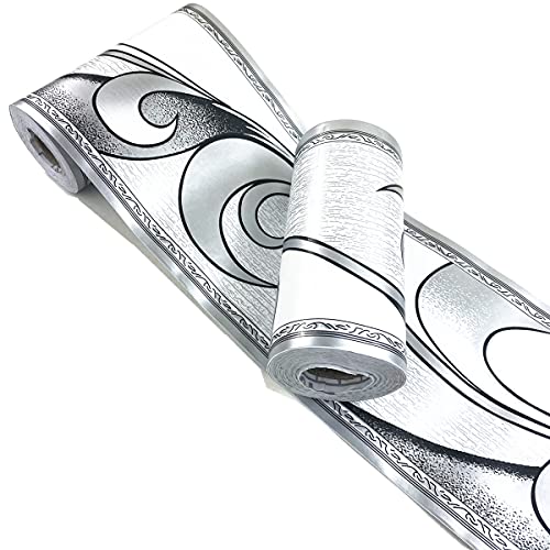 Mesoar Selbstklebende Tapetenbordüre, Fliesenaufkleber, Dekorativer Deckenaufkleber, 10 cm x 10 m, Silbergrau von Mesoar