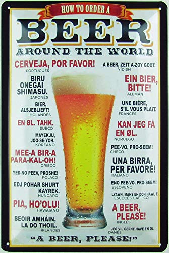 Blechschild 20x30 cm gewölbt Retro Bier How to Order Beer Geschenk Magnet-Metall-Schild mit Sprüchen Vintage lustige Türschilder Bier Nostalgie Schild Deko Bar-Schild Beer Motiv von YAMOOCO