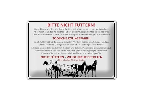 Blechschild 20x30cm gewölbt Bitte Nicht füttern! Pferd Weide Deko Geschenk Schild weiß von generisch