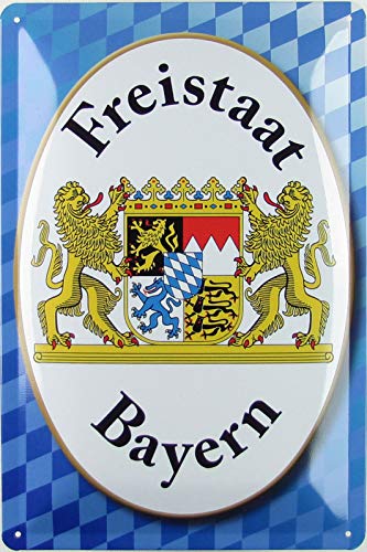 Blechschild 20x30cm gewölbt Freistaat Bayern Wappen blau weiß Geschenk Schild von generisch