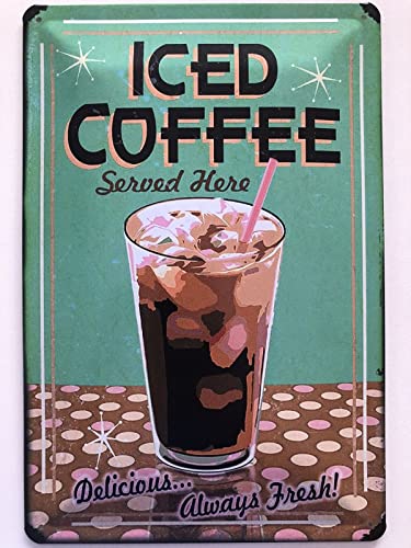 Blechschild 20x30cm gewölbt Iced Coffee Eis Kaffee Vintage Deko Geschenk Schild von generisch