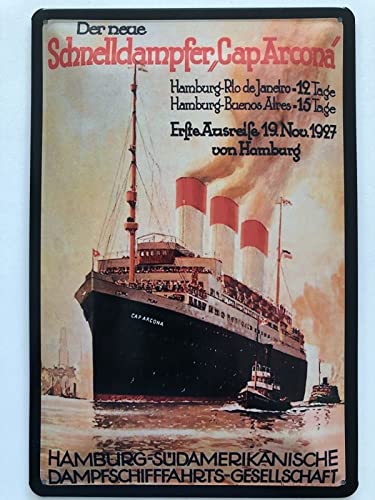 Blechschild 20x30cm gewölbt Schiff Cap Arcona Hamburg Süd Amerika 1927 Deko Geschenk Schild Blechschild 20x30cm gewölbt Schiff Cap Arcona Hamburg Süd Amerika 1927 Deko Geschenk Schild von susurrus