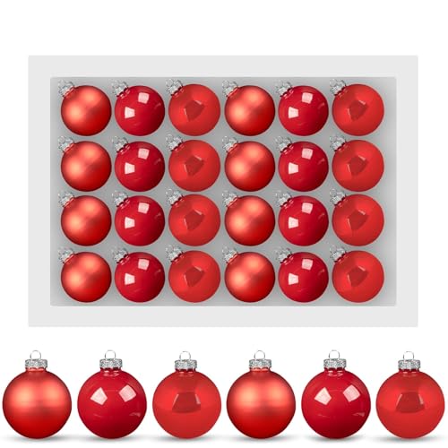 Christbaumkugeln 24er Set, Weihnachtskugeln Glas für Weihnachtsbaumschmuck & Christbaumschmuck, 6cm Rot Weihnachtsbaumkugeln, Weihnachtsbaumanhänger für Feiertage und Partydekoration von generisch