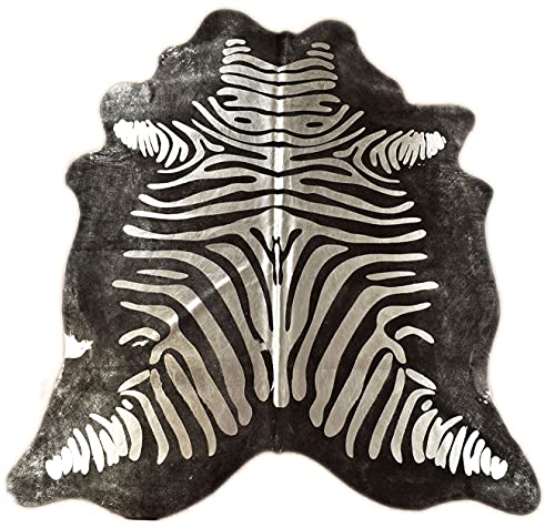 Kuhfell Stierfell Teppich schwarz mit Silber Zebra Prägung ca. 200 x 190 cm aus Brasilien Kuhfell Zebra von generisch