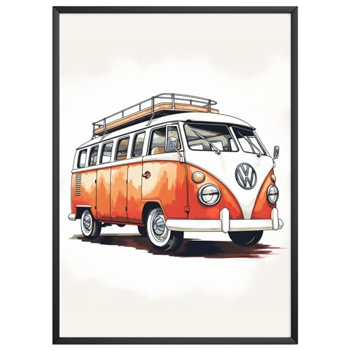 MJ-Graphics - Auto-Poster "VW-Bus Oldtimer" - Bild mit schönem Auto Klassiker | Wandbild Din A4 in Galerie Qualität mit extra dickem 300g Posterpapier - FineArt Kunstdruck ohne Bilderrahmen von generisch