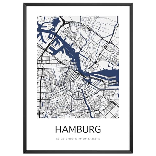 MJ-Graphics - Stadtkarte-Poster Hamburg - Bild mit schöner Karte & Koordinaten | Wandbild Din A4 in Galerie Qualität mit extra dickem 300g Posterpapier - FineArt Kunstdruck ohne Bilderrahmen von generisch