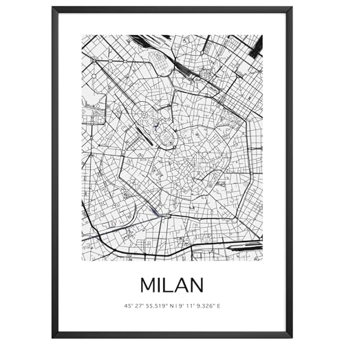 MJ-Graphics - Stadtkarte-Poster Mailand - Bild mit schöner Karte & Koordinaten | Wandbild Din A3 in Galerie Qualität mit extra dickem 300g Posterpapier - FineArt Kunstdruck ohne Bilderrahmen von generisch