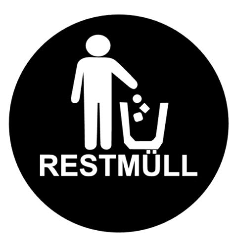 Mülltonnen Aufkleber 15x15cm Mistkübel Mülleimer Aufkleber für Deutschland Restmüll Altglas gelber Sack Metall Bio Kunststoff Papier 187/1 (Restmüll) von generisch