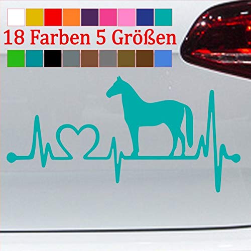 Pferde Aufkleber Sticker Deko Herz Herzschlag Liebe Pony Hengst Stute PS 54-Türkis 20x10cm von generisch