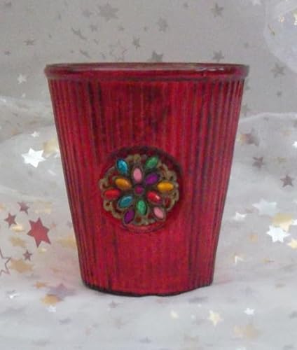 Teelichtglas mit Strass-Ornament 10x11cm rot von generisch