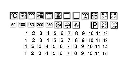 ein Set Herd Aufkleber E Herd Beschriftung Ofen Koch Schalter Zeichen Symbole (R74) (schwarze Symbole, transparenter Hintergrund, 14x14mm) von generisch