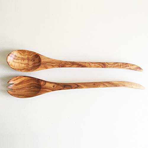 2er Set Salatbesteck 40 cm Salatlöffel Holz Besteck Löffel Gabel Olivenholz Handarbeit Servierbesteck Geschenk von Generisch