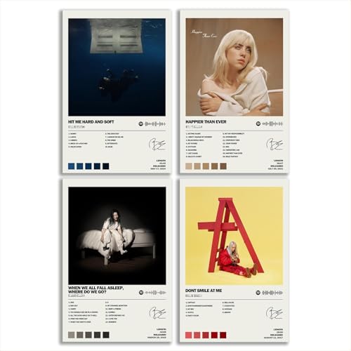 generisch Billie Poster Eilish Album Cover Limited Edition Posters (Set of 4) Unframed 8inch X 12inch(20 X 30cm) Room Aesthetic Music Posters von generisch