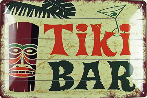 Blechschild 20x30cm gewölbt Tiki Bar Hawaii Cocktails Music Live Hinweis Deko Geschenk Schild Vintage von Generisch