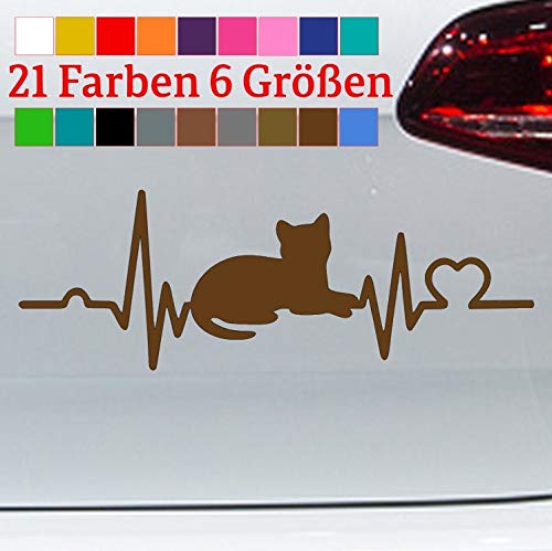generisch Herzschlag Katze Aufkleber Hauskatze Cat Wildkatze Tiger Lucky Tom Mimi Garfield in 6 Größen und 21 Farben von generisch