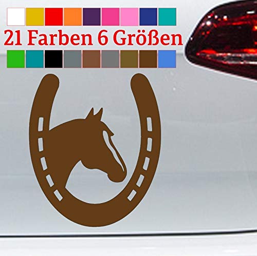 generisch Hufeisen mit Pferd Aufkleber Horse Pony Stall Horsehoe Glücksbringer JDM Love HP in 6 Größen und 21 Farben von generisch