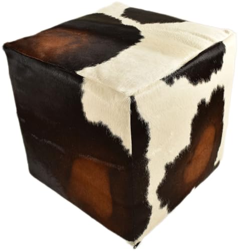 generisch Kuhfell Hocker braun Weiss 40x40x40 cm Sitzwürfel Fußhocker aus echtem Kuhfell Cube in braun weiß Tricolor mit Fester Schaumstoff Würfel von generisch