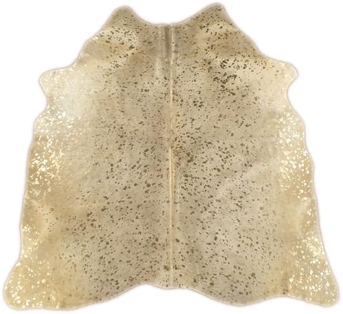 generisch Kuhfell Stierfell Teppich Weiss Gold Devore ca. 200 x 180 cm Kuhfell Metallic Effekt aus Brasilien 14733 von generisch