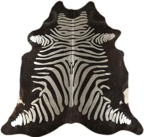 generisch Kuhfell Stierfell Teppich schwarz mit Silber Zebra Prägung ca. 220 x 190 cm aus Brasilien Kuhfell Zebra von generisch