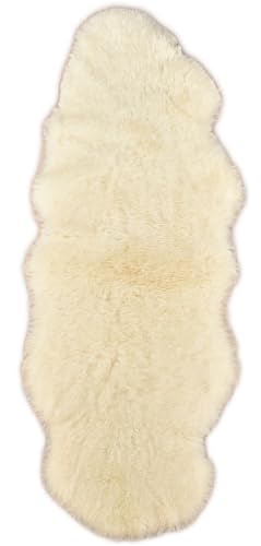 generisch ÖKO Island LAMMFELL Teppich DOPPELFELL BETTVORLEGER Creme Weiss CA. 180 x 60 cm Fell Teppich KURZWOLLIG AUS 2 ÖKO Island LAMMFELLEN von generisch