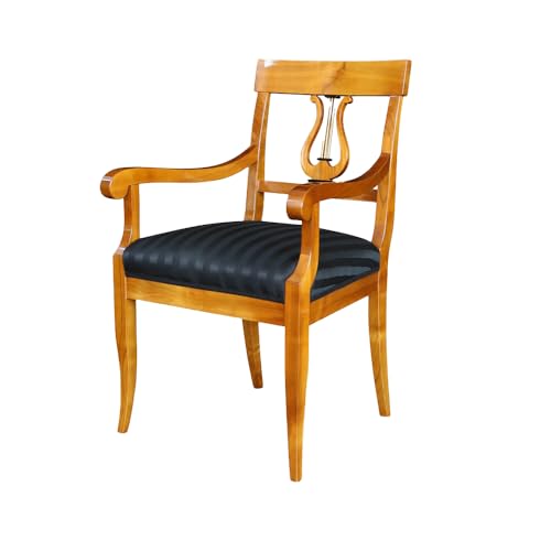 generisch Stilwohnen Biedermeier Stuhl aus Kirschbaum mit Lyra | Originaler Nachbau als hochwertige Handarbeit | Polsterstuhl aus Kirschholz massiv | Esszimmer-Stuhl Holzstuhl mit bequemer Polsterung von generisch