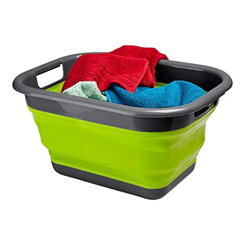 TRI Platzspar-Wäschekorb Trend, Wäschebox Wäschesammler Wäschesack, zusammenfaltbar, 16 l Volulmen, Kunststoff, 54 x 39 x 7-23,5 cm von genialo