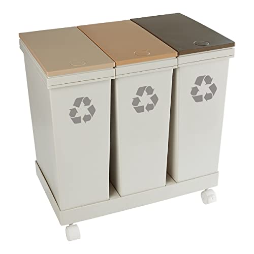 genialo Mülltrennsystem, Sammelbehälter 60l, Recycling System Mülleimer, 3 Fächer, 53 x 33,5 x 52,5 cm von genialo