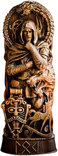 genmaiwodeshisb ROPAGI nordische Gott Harzstatue skandinavische Pantheons nordische Götter Figur Handwerk Wikinger Mythologie Zuhause Weinschrank Schale Bücherregal Skulptur Orament (Loki), Braun von genmaiwodeshisb